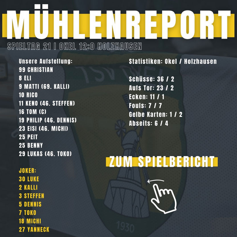 Mühlenreport zum Heimsieg gegen Holzhausen! TSV Okel – Holzhausen 12:0